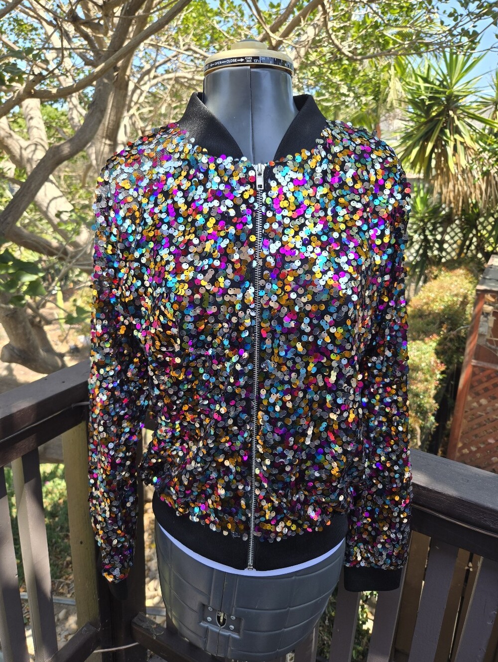 Anna -Kaci Sequin Bomber Jacket - Multicolor Size Small Lightweight For Summer
